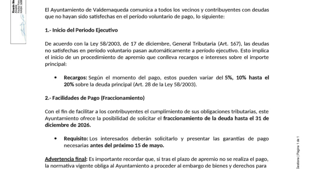 Edicto: información sobre deudas en período ejecutivo y facilidades de pago